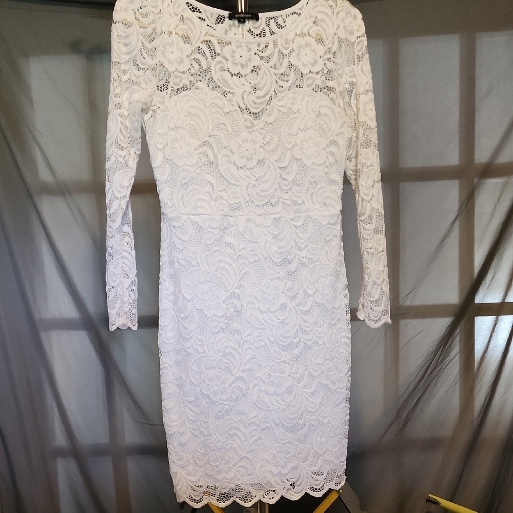 Ambiance White Long Sleeve Sheath Dress